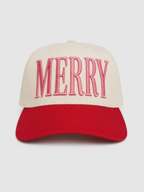Merry Embroidered Trucker Hat Pink/Red Combo