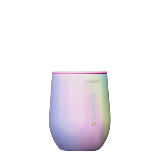 Gradient pink to green tumbler with 'Corkcicle' branding on a white background