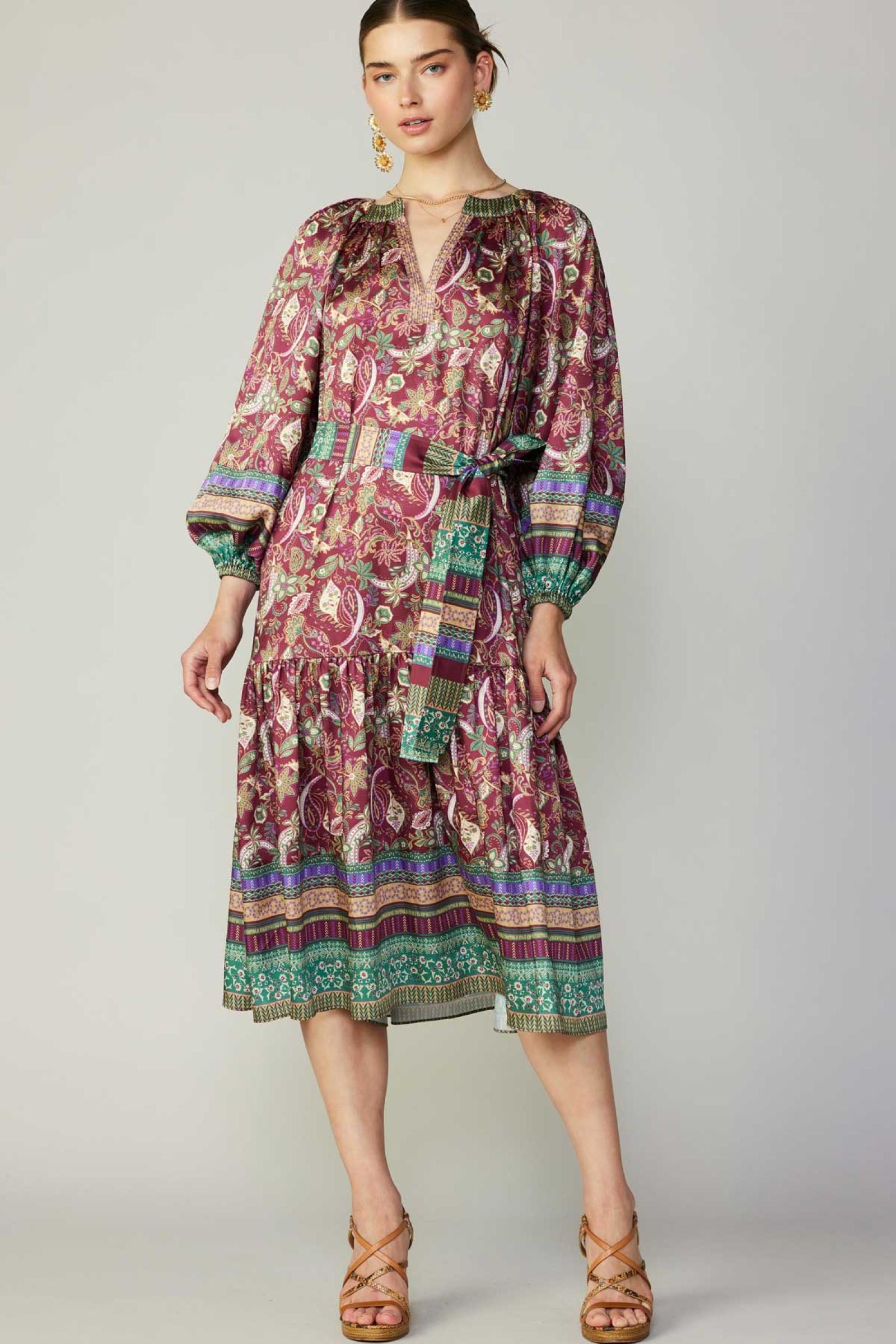 midi dress wine Border Print Midi Dress Wine Floral L