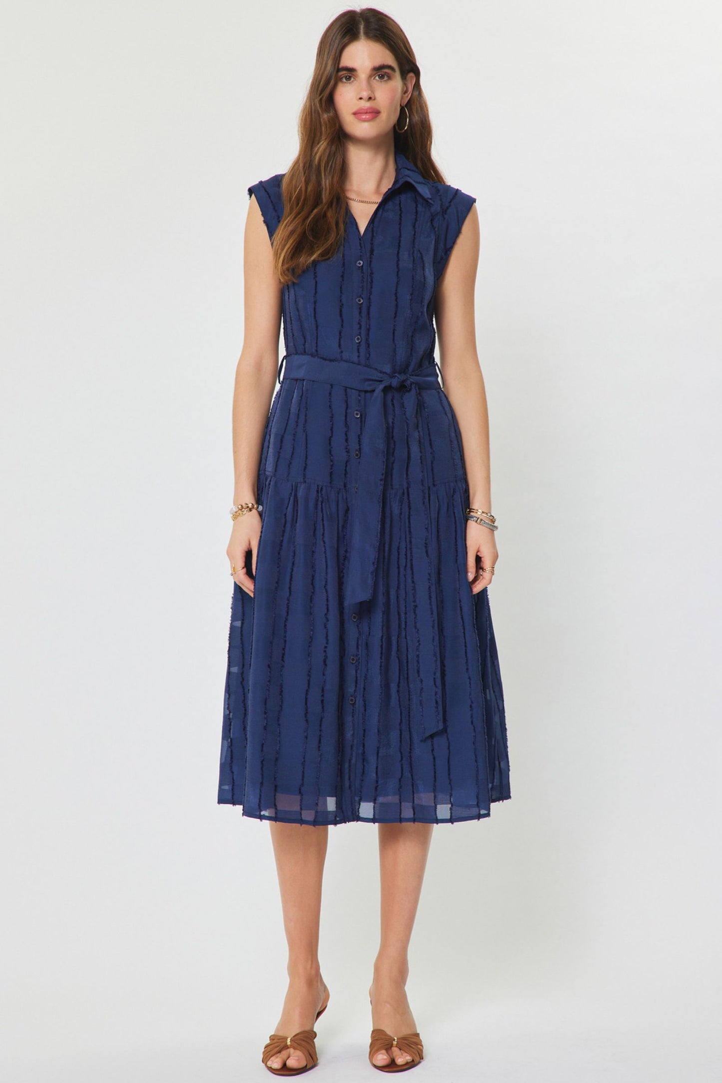 Textured Button Down Midi Dress