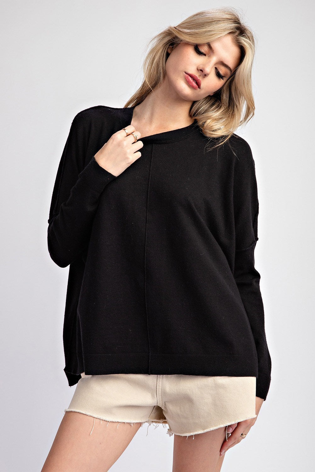 Round Neck Sweater Top Black