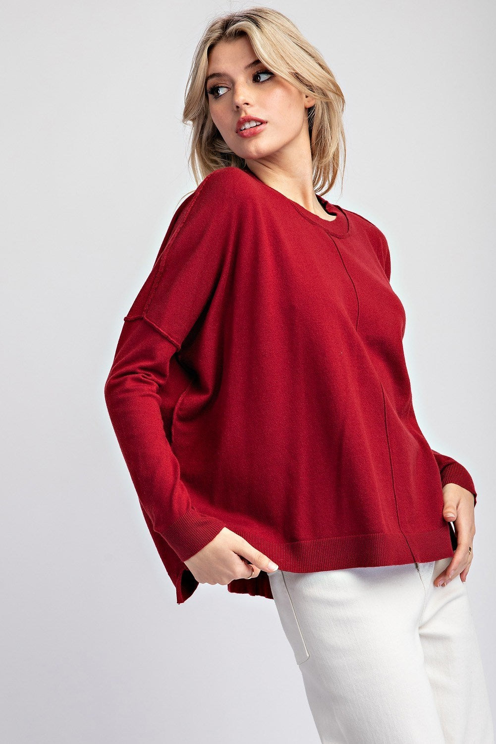 Round Neck Sweater Top Merlot
