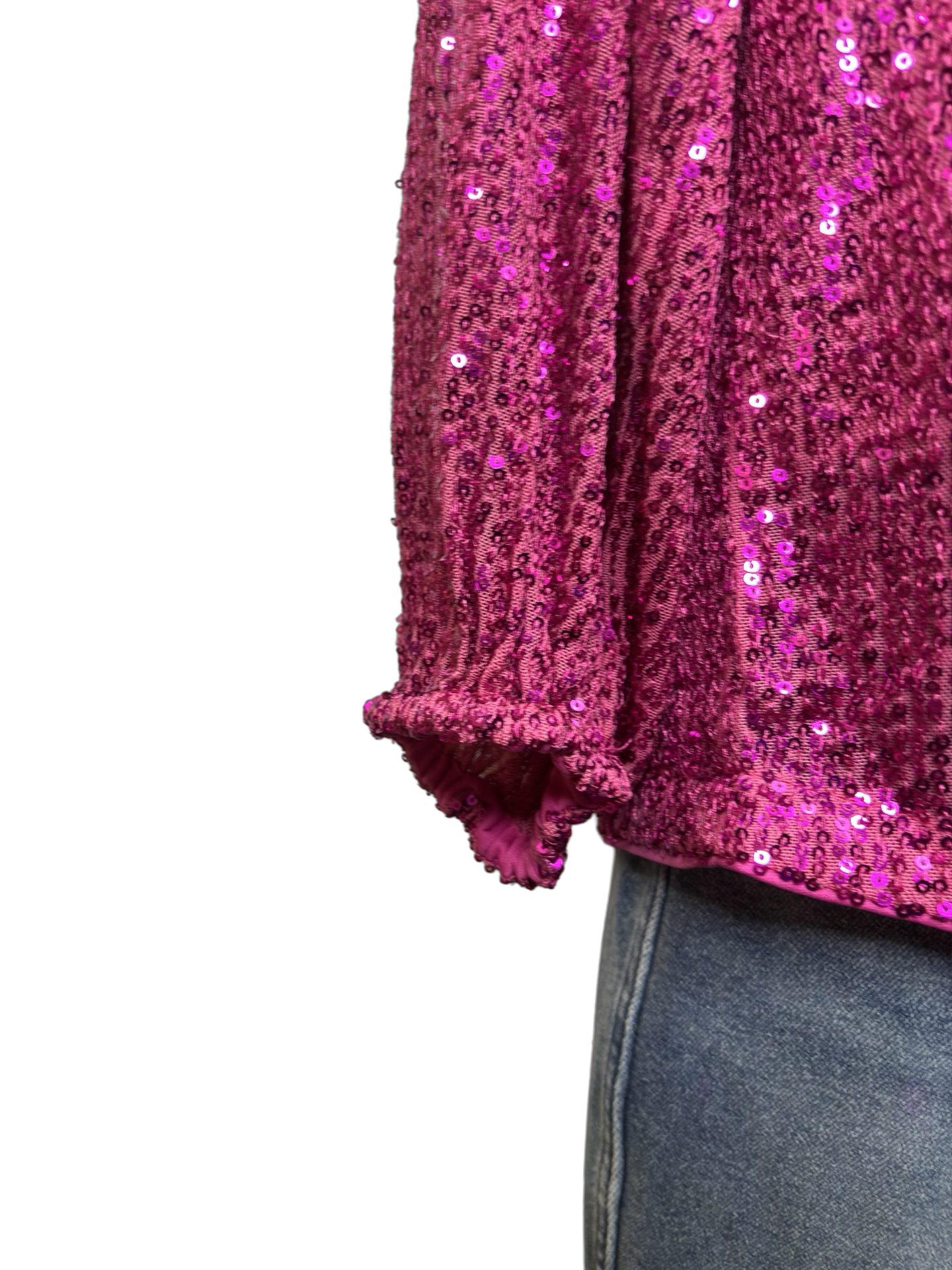 Glitter Keyhole Blouse Hot Pink