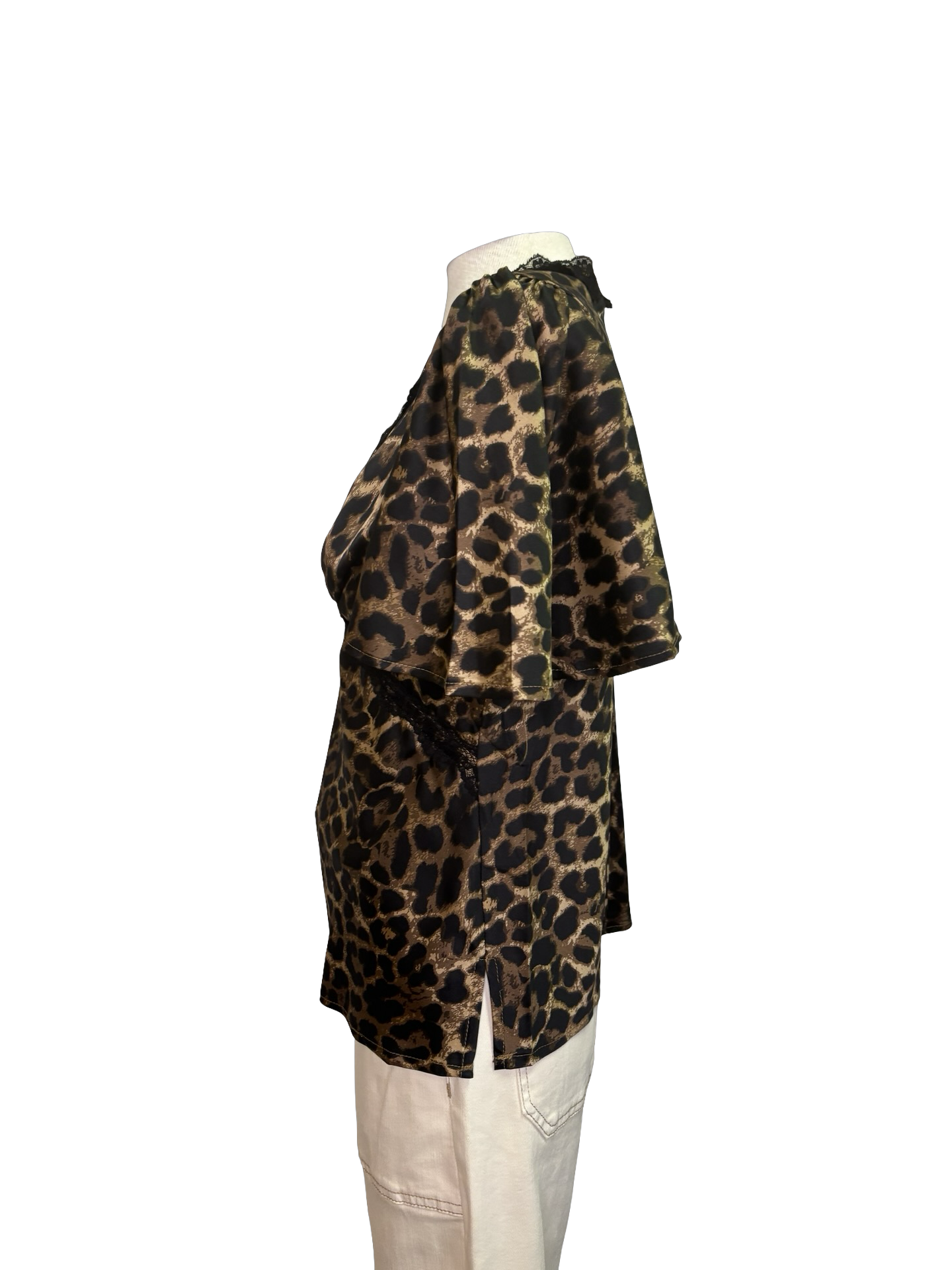 Leopard V Neck Flutter Sleeve Top