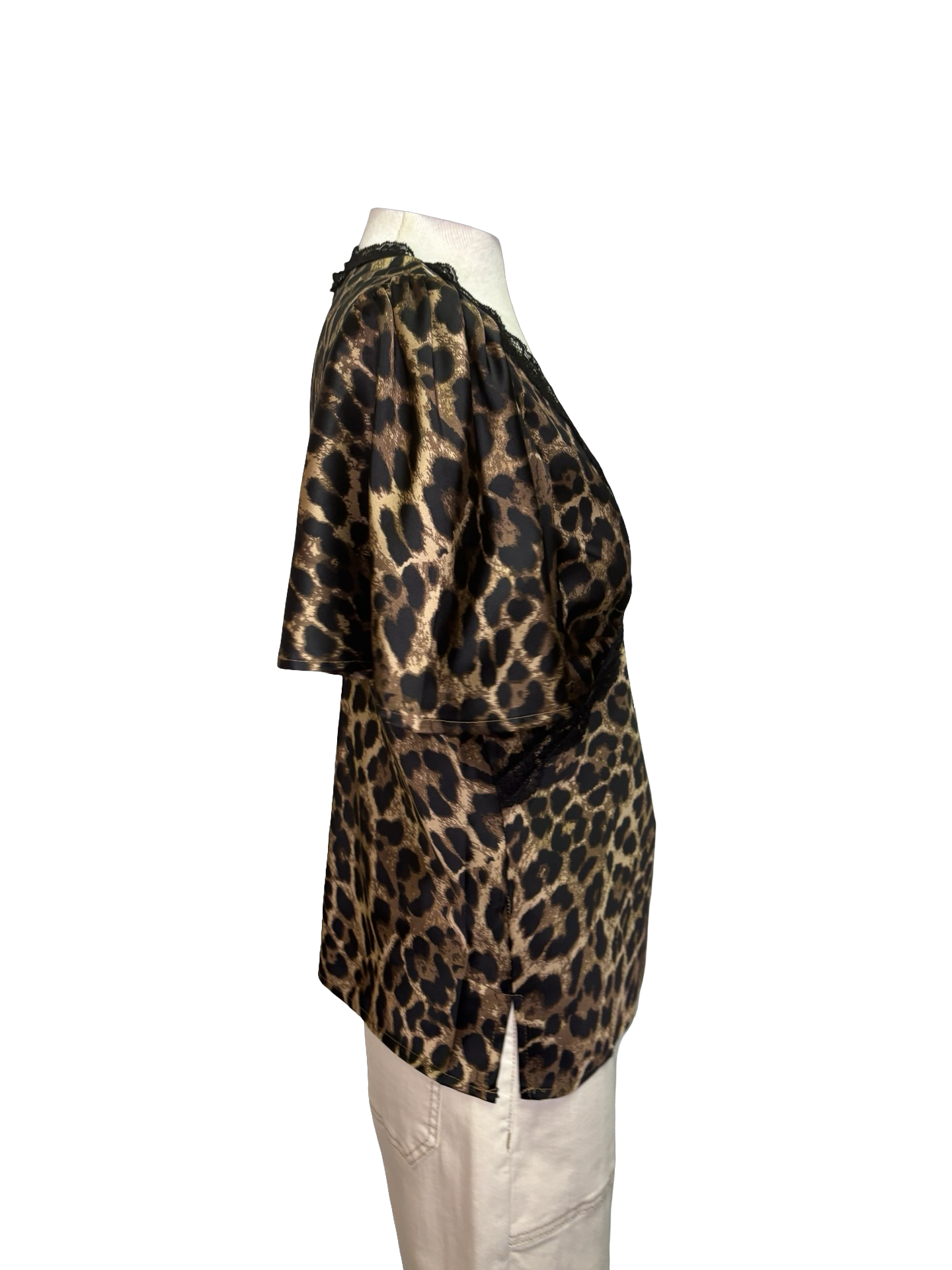 Leopard V Neck Flutter Sleeve Top