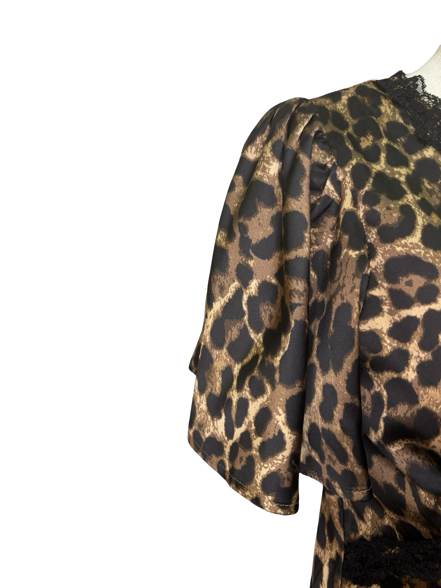 Leopard V Neck Flutter Sleeve Top