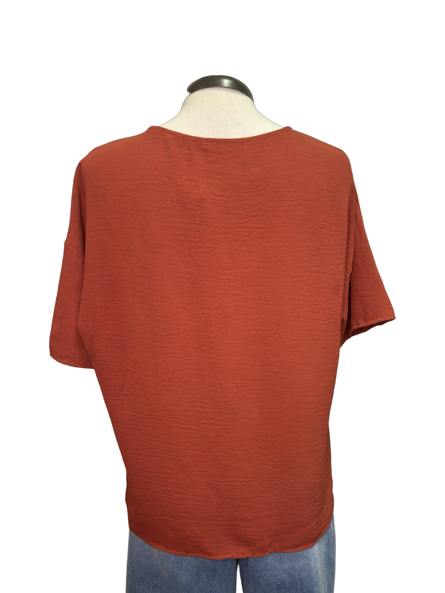 Short Sleeve V Neck Blouse Top Rust