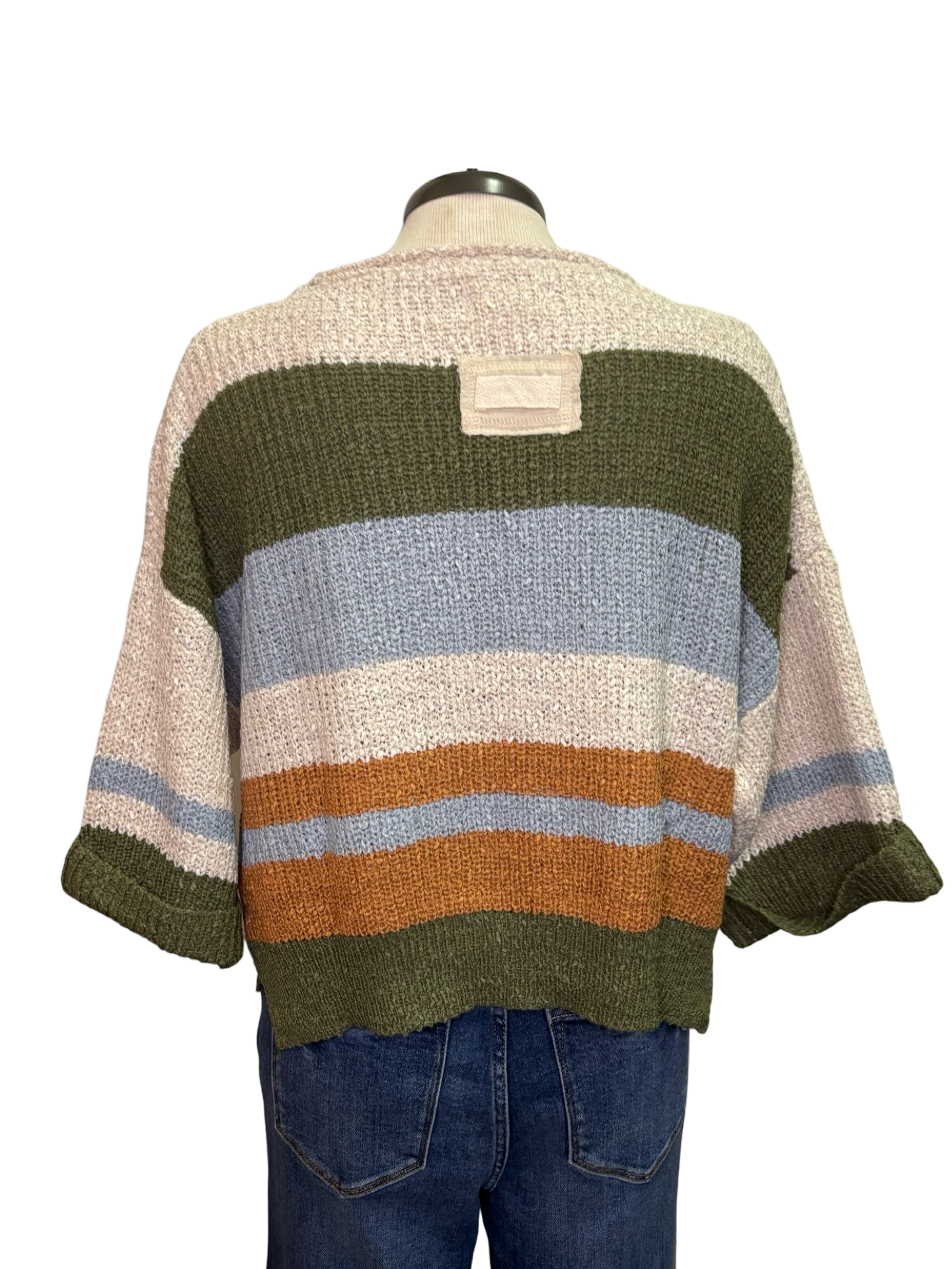 Striped Notched Collar Top Fern