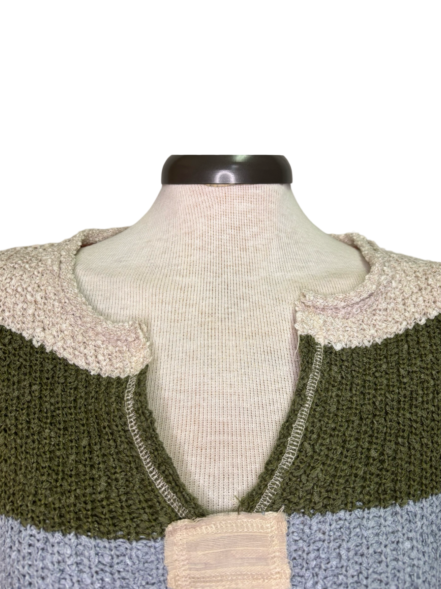 Striped Notched Collar Top Fern