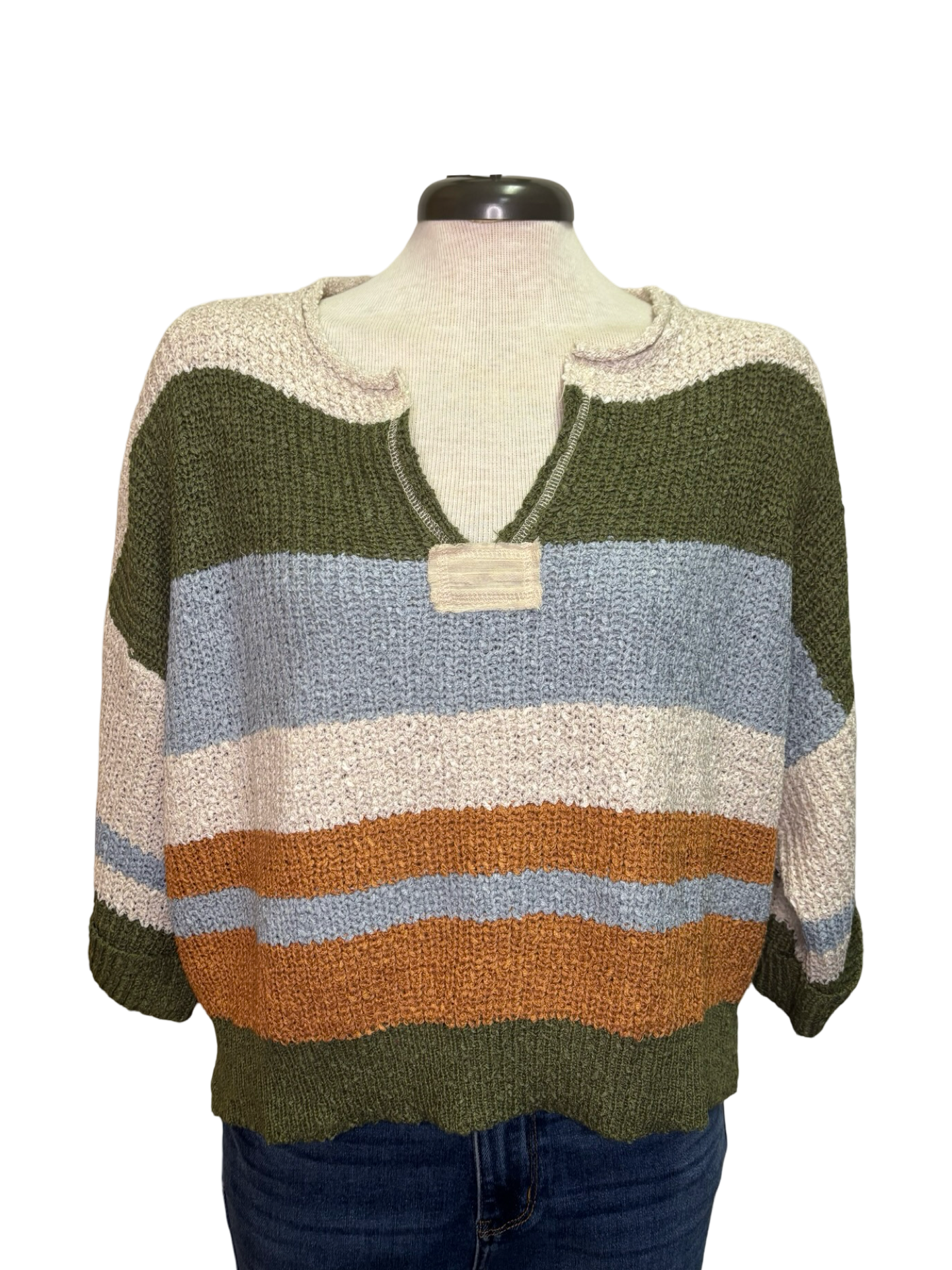 Striped Notched Collar Top Fern