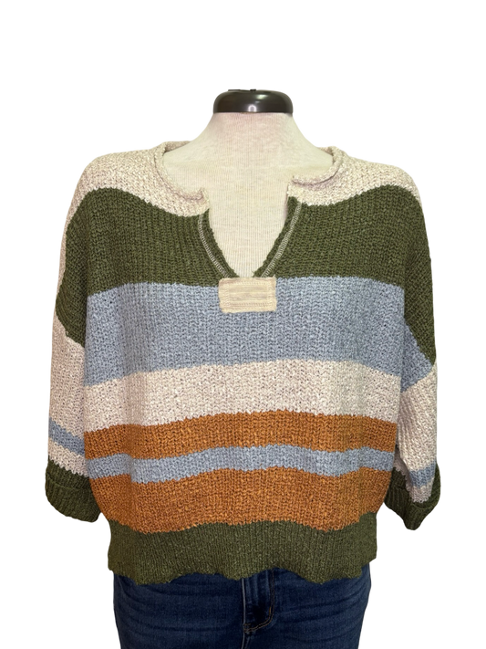 Striped Notched Collar Top Fern