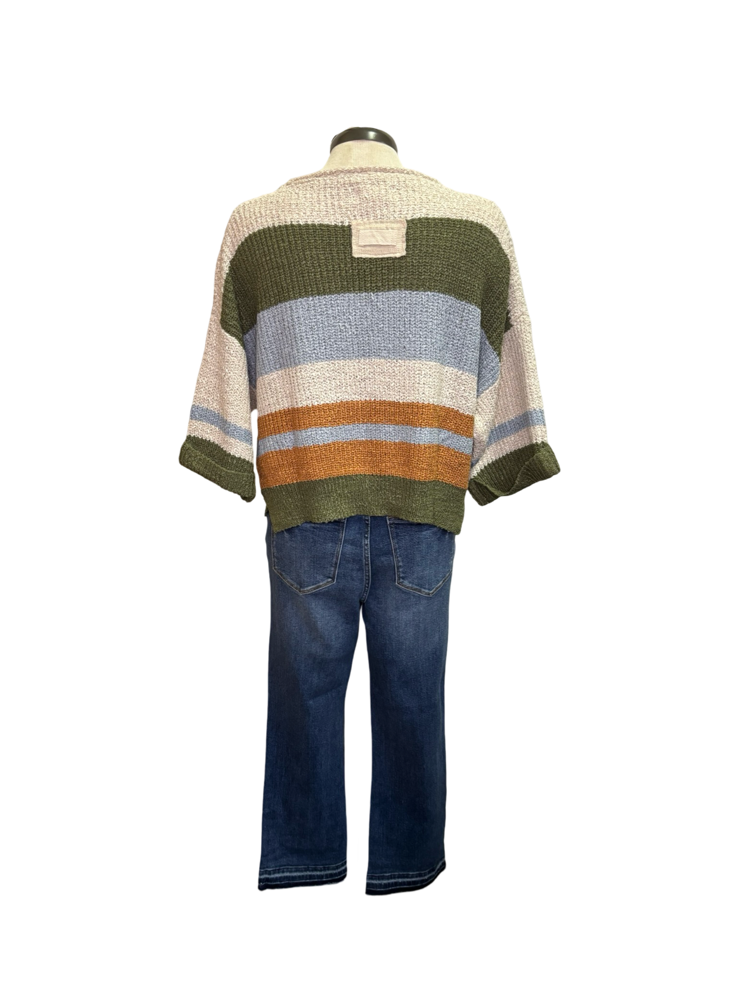 Striped Notched Collar Top Fern
