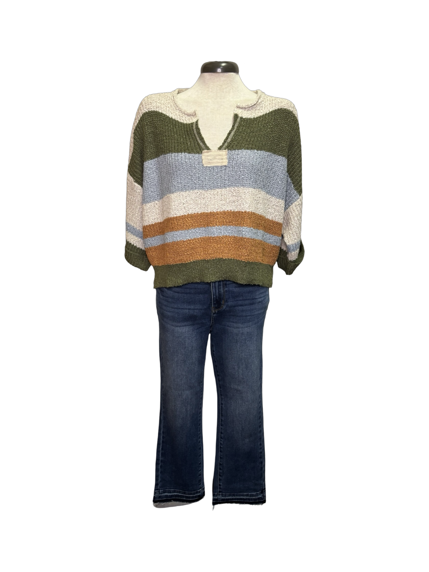 Striped Notched Collar Top Fern