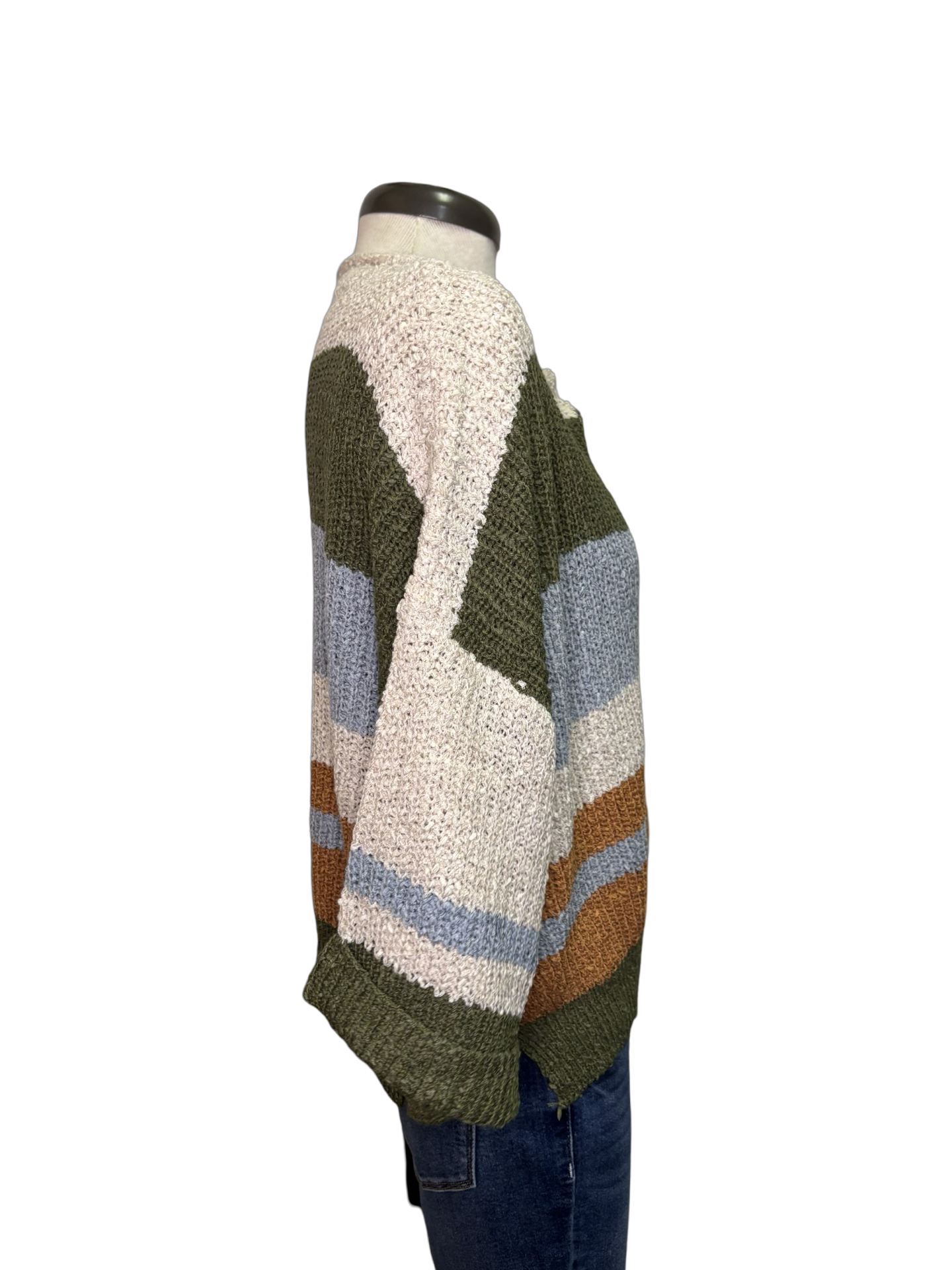 Striped Notched Collar Top Fern
