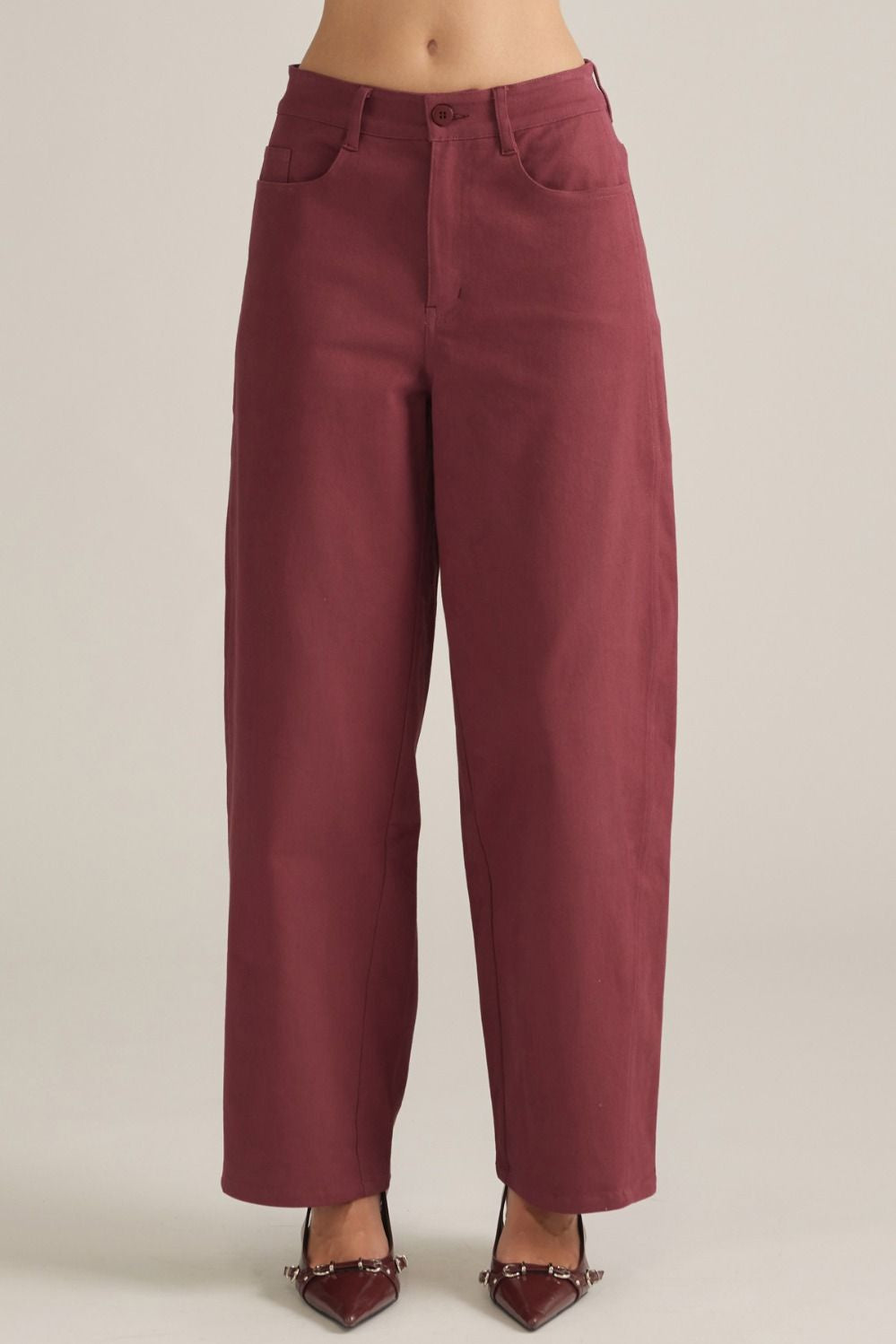 Solid Wide Leg Pants Wine