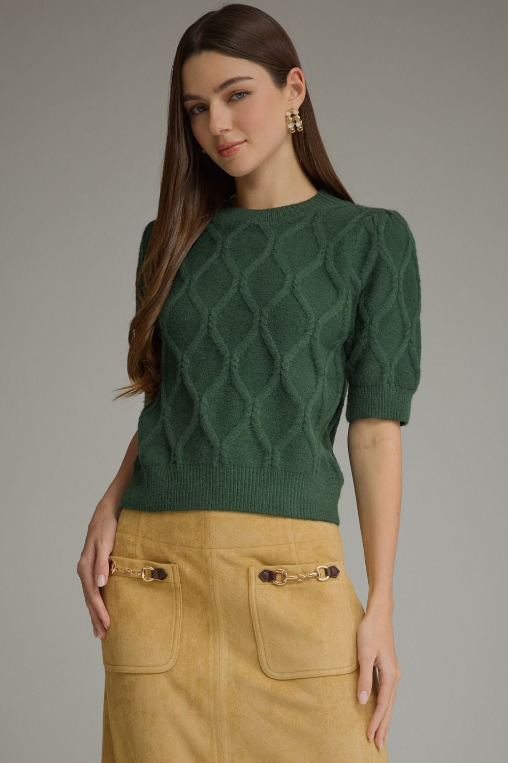 Short Puff Sleeve Sweater Pine