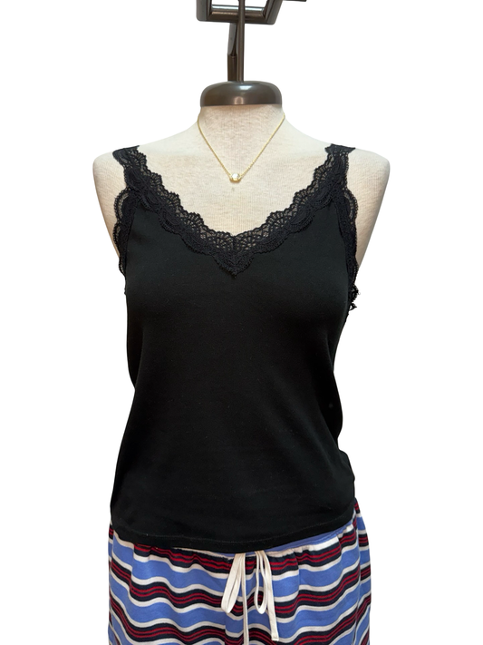 Eve Lace Trim Tank Black