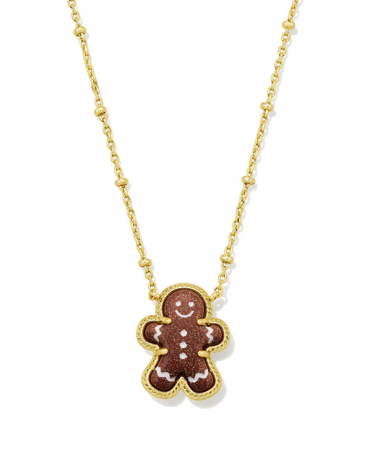 Gingerbread Short Pendant Necklace Gold Brown Goldstone