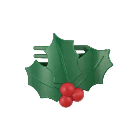 Glitter Holly Leaves Flat Hair Clip