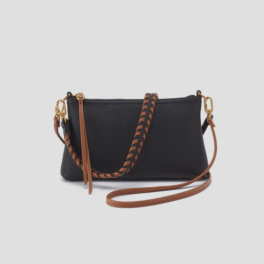 Darcy Crossbody by Hobo in Black and Tan Pebbled Leather