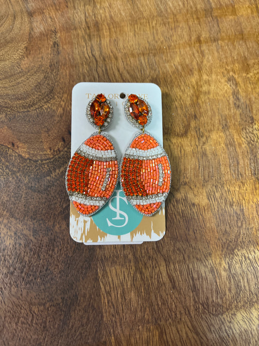 Beaded Orange Football Earring