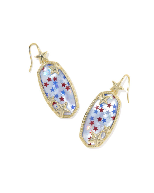 Elle Multi Star Drop Earrings Gold Red White Blue Star Illusion