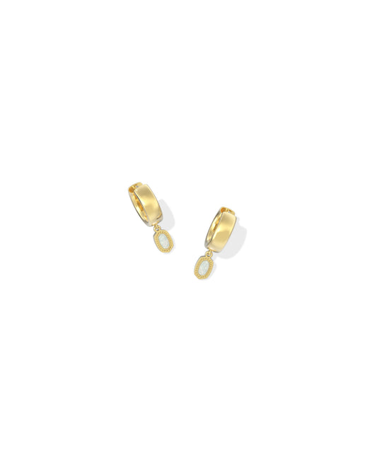 Mini Ellie Wide Huggie Earrings Gold Bright White Lab Grown Opal