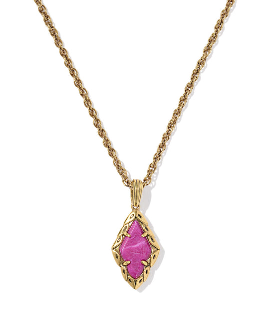 Adeline Short Pendant Necklace Vintage Gold Dark Fuchsia Variegated Magnesite