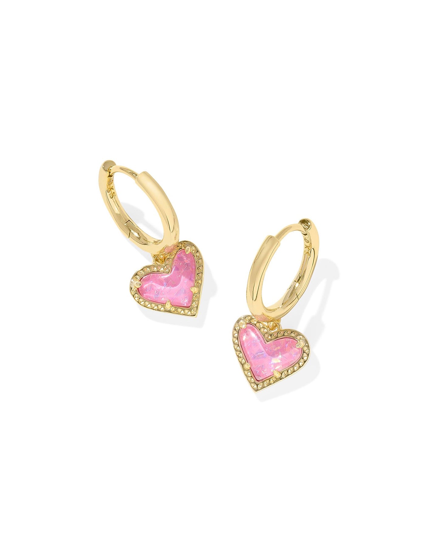 Ari Heart Huggie Earrings Gold Iri Glitter Glass