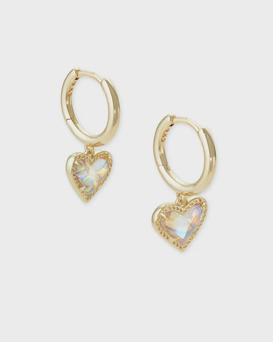 Ari Heart Huggie Earrings Gold Dichroic Glass