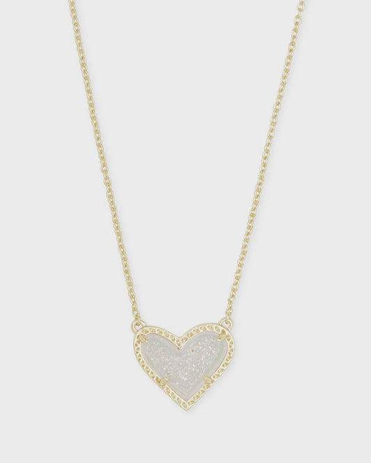 Ari Heart Short Pendant Necklace Gold Iri Drusy