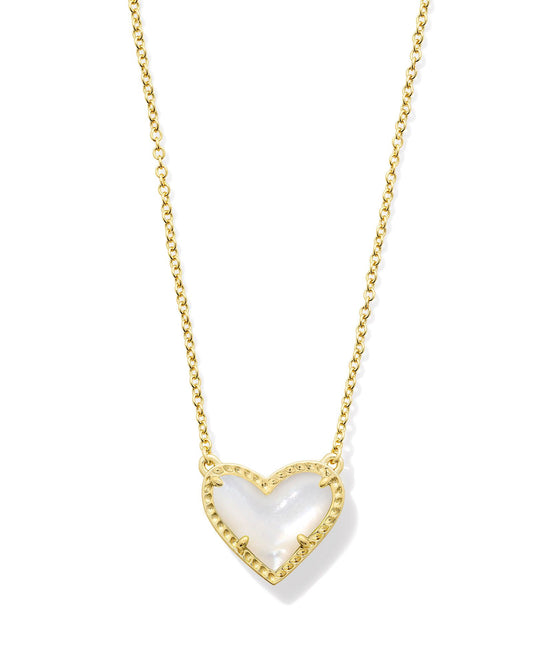 Ari Heart Short Pendant Necklace Gold Ivory MOP