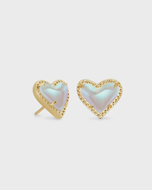 Ari Heart Stud Earrings Gold Glass