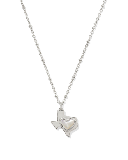 Ari Heart Texas Short Pendant Necklace Silver Ivory MOP