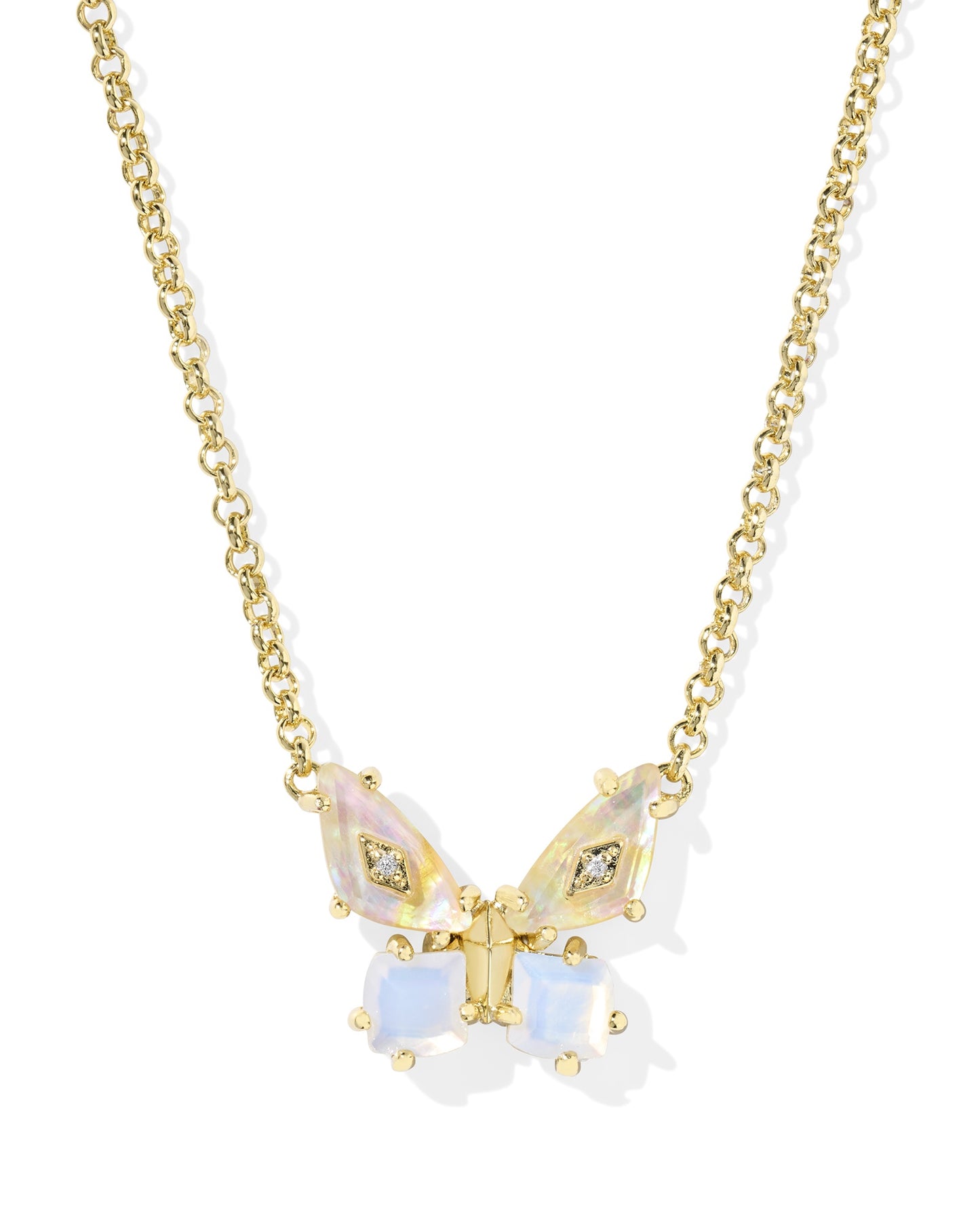 Bianca Butterfly Short Pendant Necklace Gold Iri White Mix