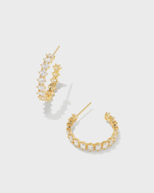 Cailin Crystal Hoop Earrings Gold White CZ