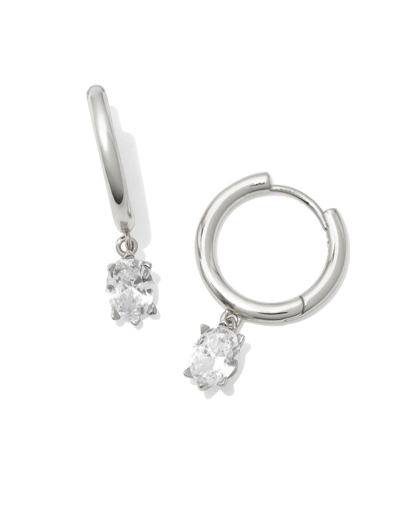 Cailin Single Stone Huggie Earrings Silver White Crystal