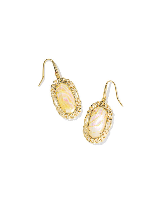 Dani Figaro Frame Drop Earrings Gold Iri Abalone