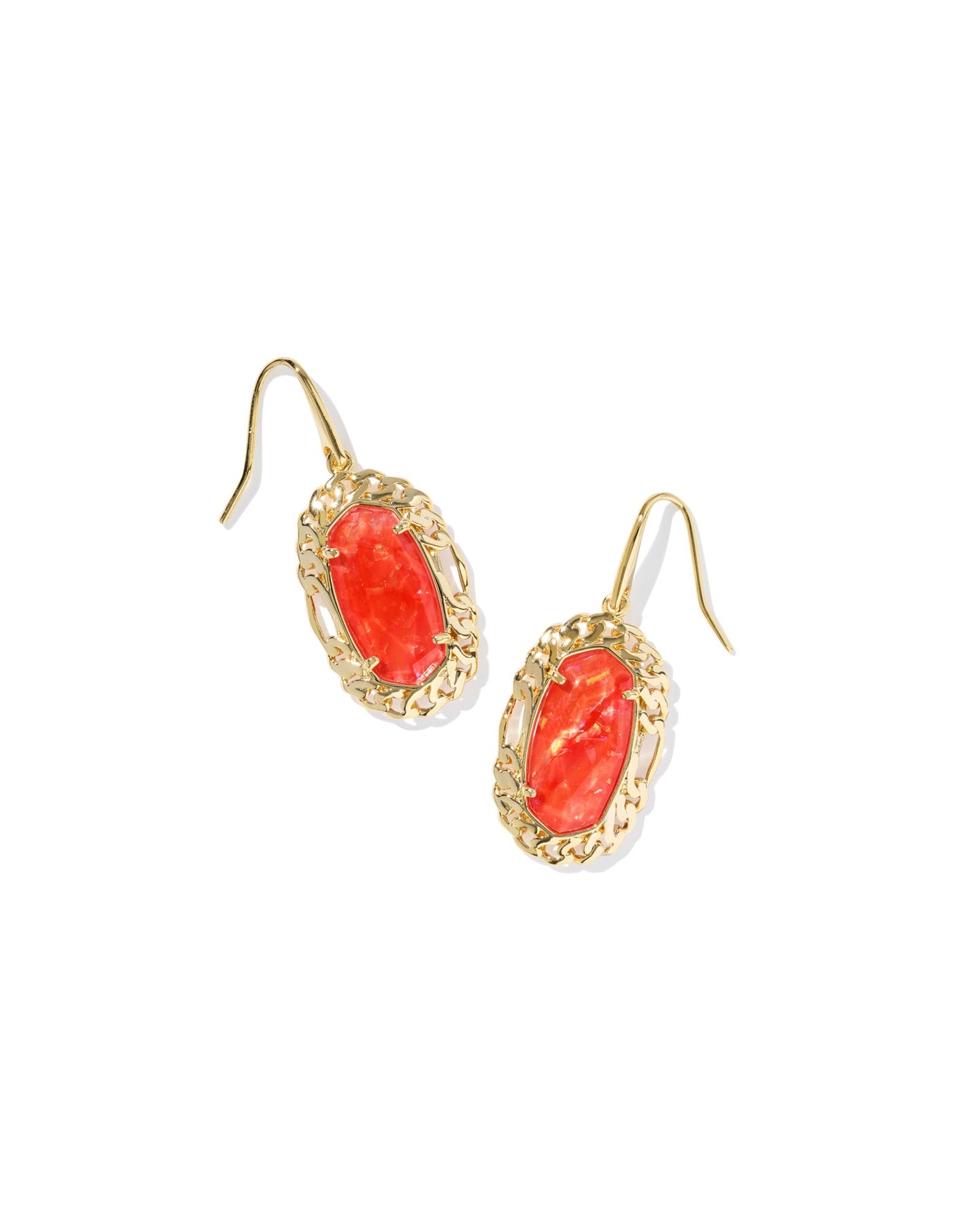 Dani Figaro Frame Drop Earrings Gold Papaya Iri MOP