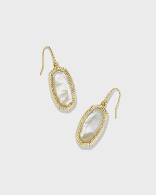 Dani Ridge Frame Drop Earrings Gold Golden Abalone