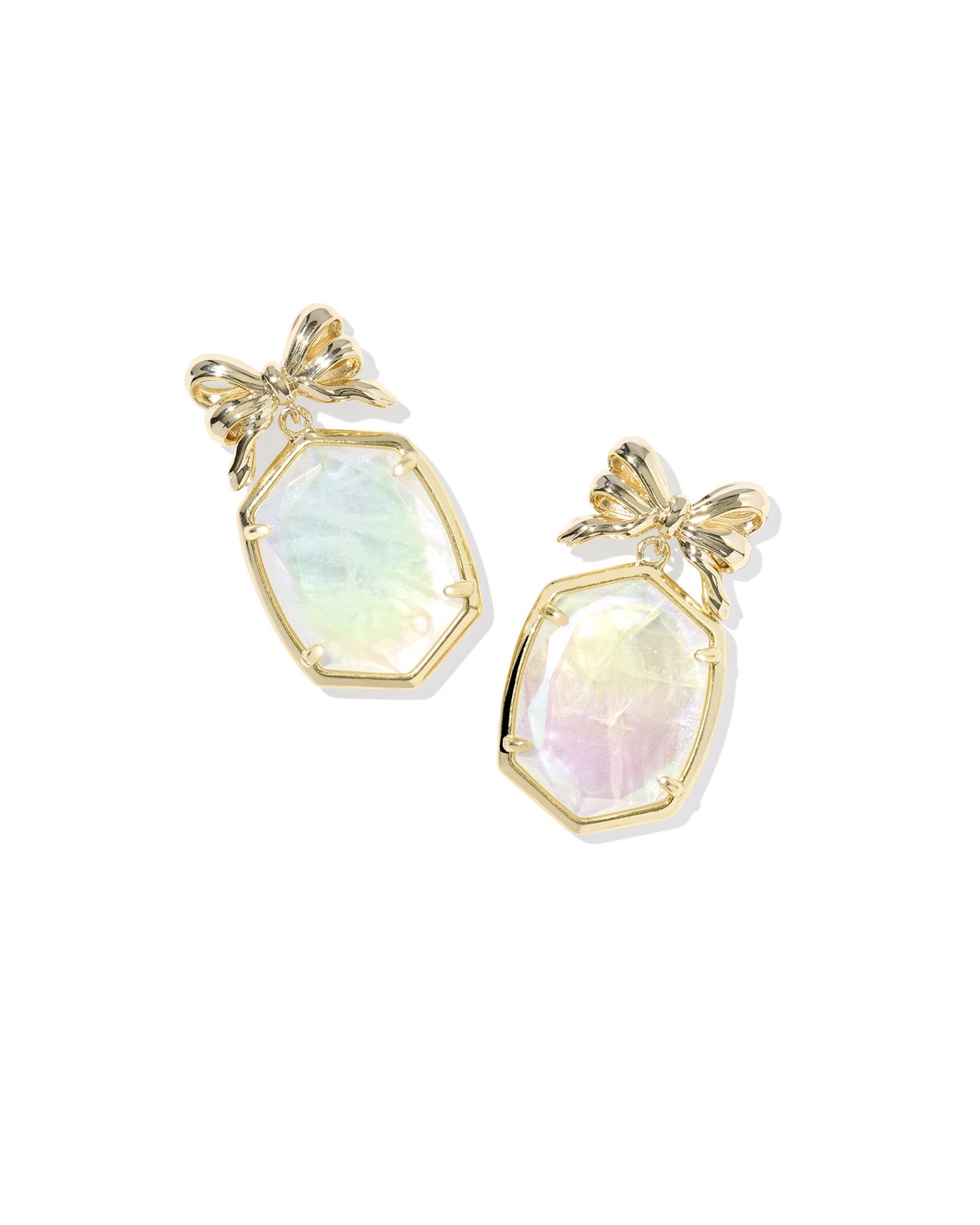 Daphne Bow Drop Earrings Gold Iri Crystal Ivory Illusion