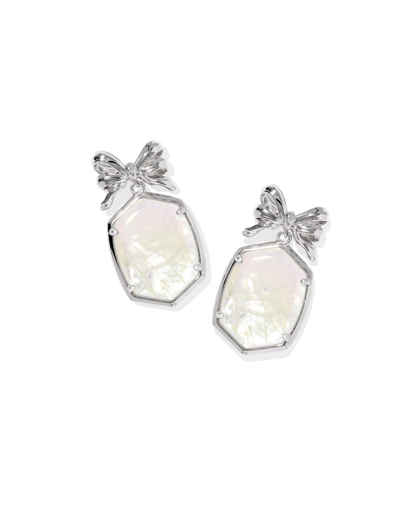 Daphne Bow Drop Earrings Silver Iri Crystal Ivory Illusion