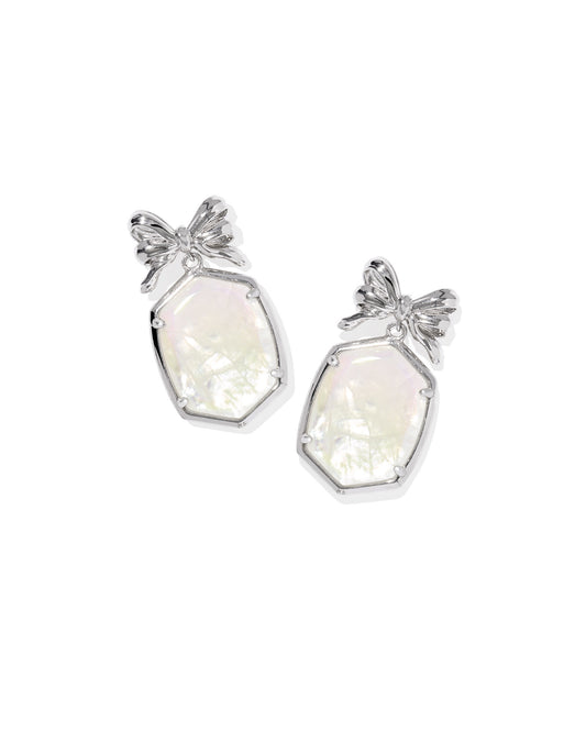 Daphne Bow Drop Earrings Silver Iri Crystal Ivory Illusion