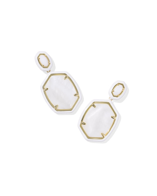 Daphne Enamel Frame Drop Earrings Gold White MOP