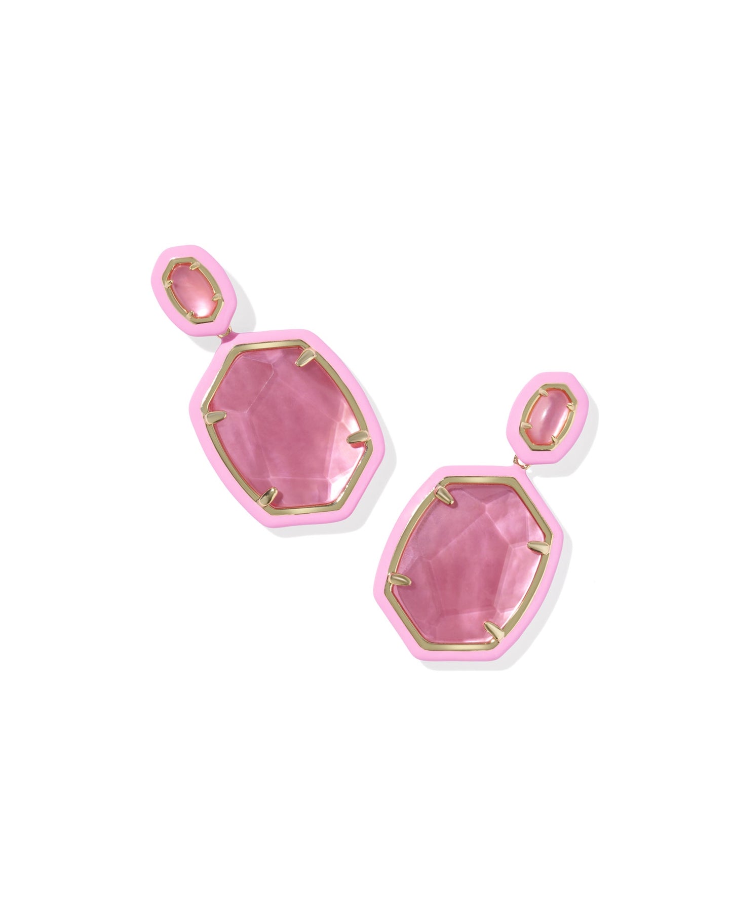 Daphne Enamel Frame Drop Earrings Gold Bright Pink Illusion
