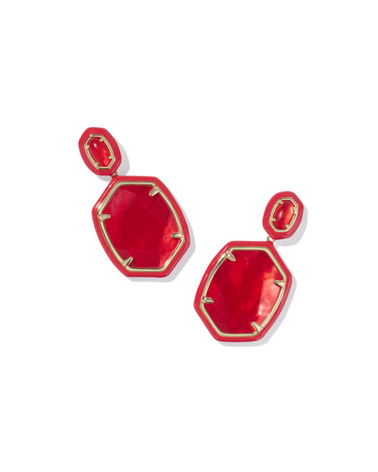 Daphne Enamel Frame Drop Earrings Gold Red Illusion