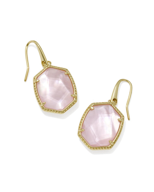 Daphne Frame Drop Earrings Gold Light Pink MOP