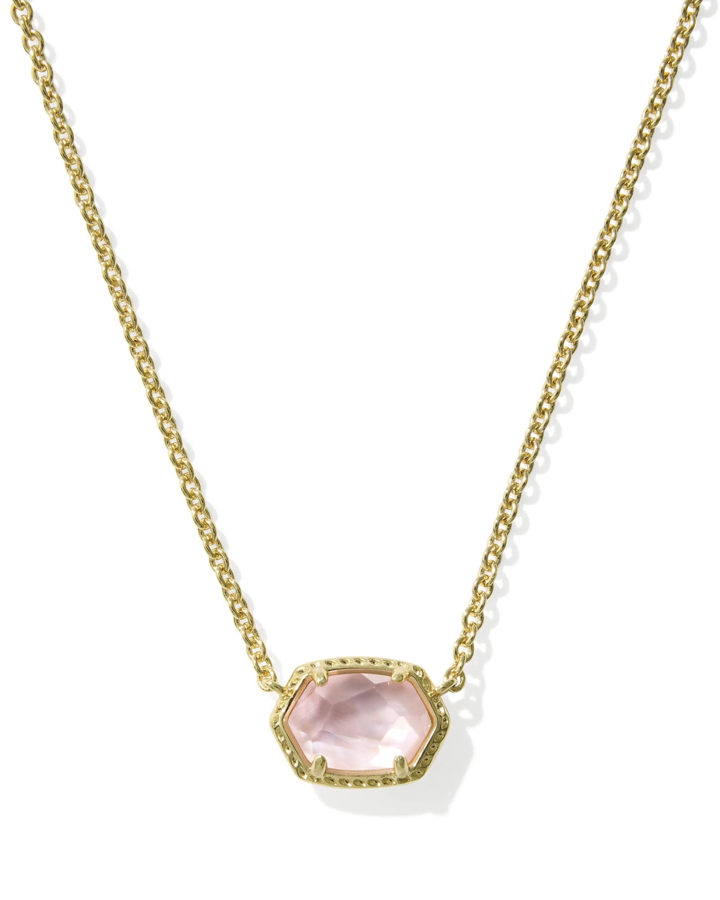Daphne Frame Short Pendant Necklace Gold Light Pink MOP