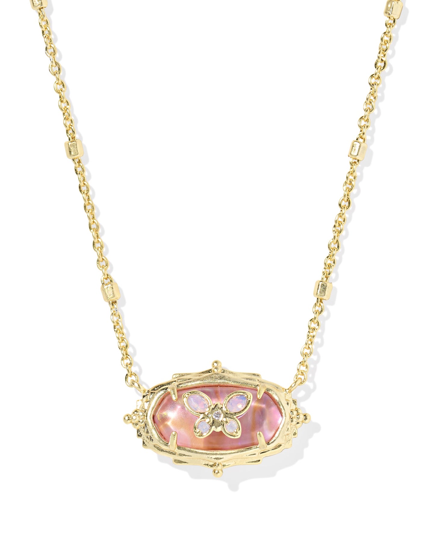 Dolly Parton Elisa Butterfly Short Pendant Necklace Gold Lt Pink Iri Abalone