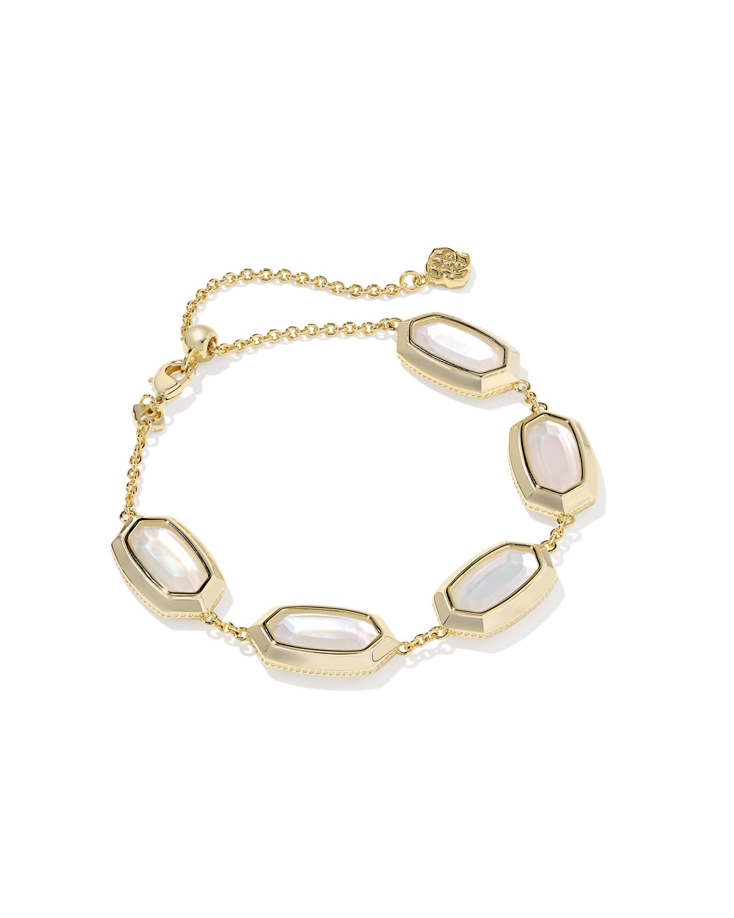 Elaina Bezel Delicate Chain Bracelet Gold Ivory MOP